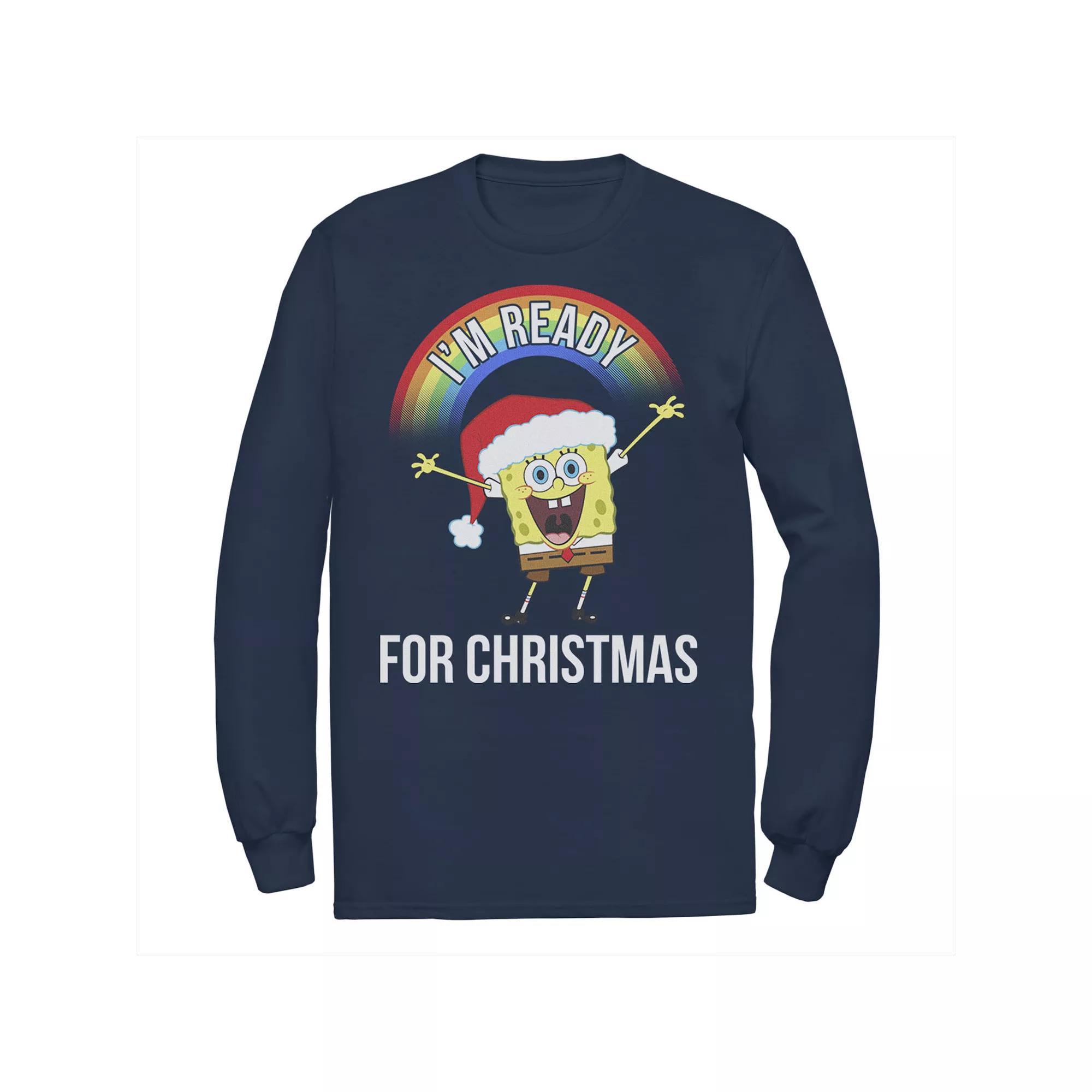 Men's Nickelodeon SpongeBob SquarePants I'm Ready For Christmas Rainbow Long Sleeve Graphic Tee, Size: 3XL, Blue Product Image