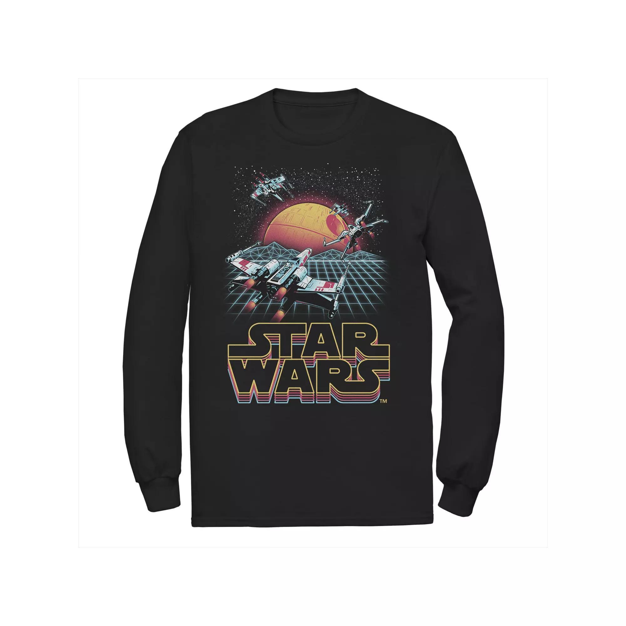 Men's Star Wars Retro X-Wing Grid Poster Long Sleeve Graphic Tee,  Product Image