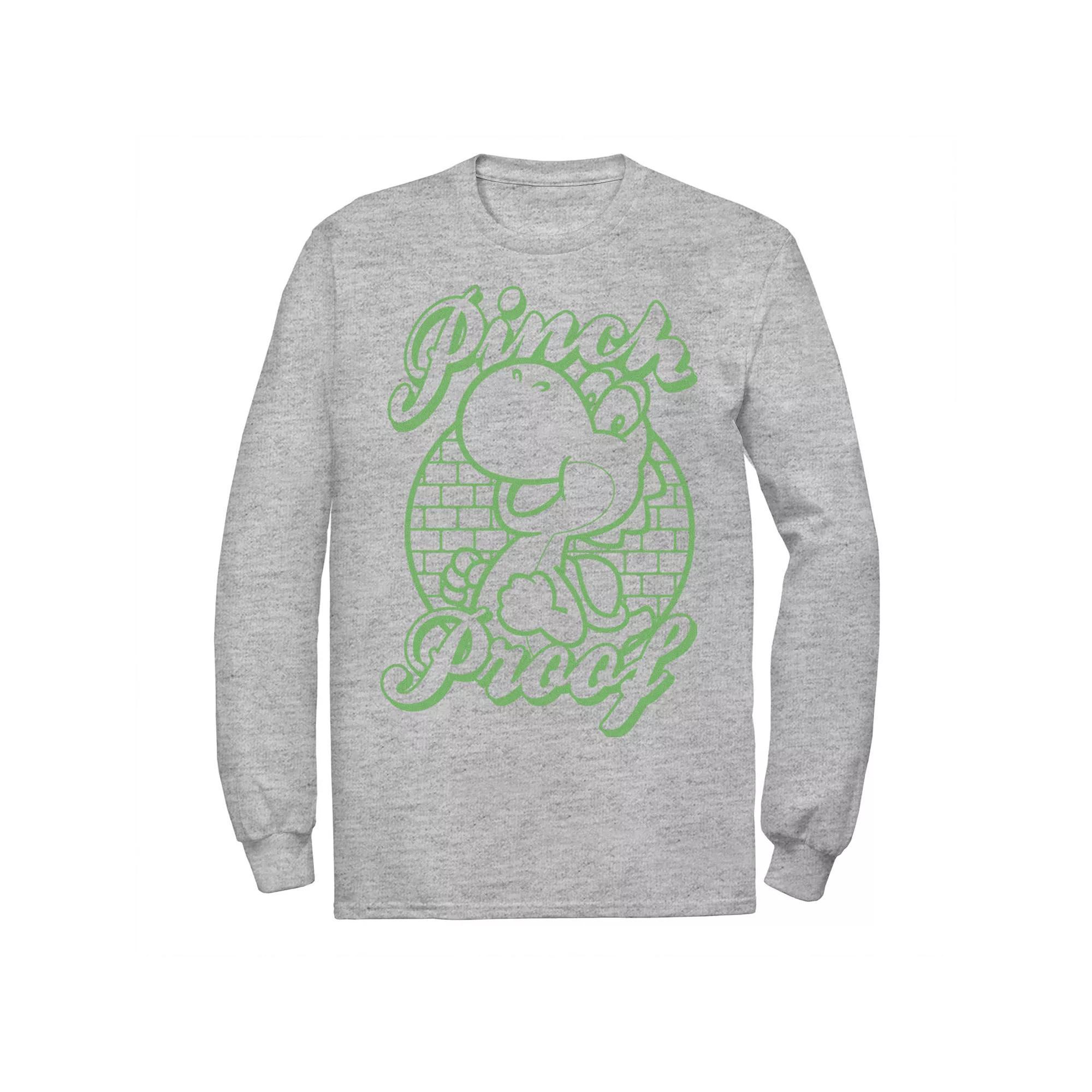 Men's Nintendo Super Mario Bros. St. Patrick's Day Yoshi "Pinch Proof" Tee, Size: Large, Athletic Grey Product Image