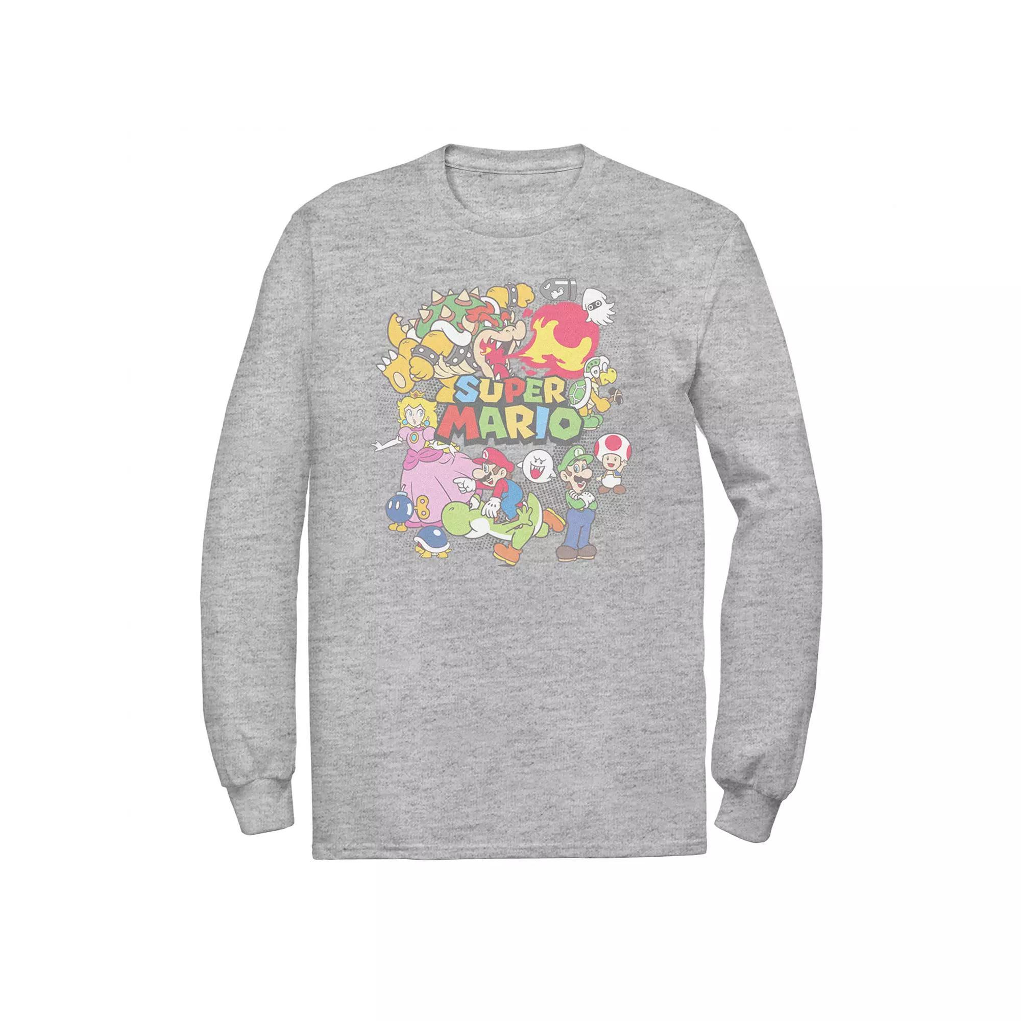 Men's Nintendo Super Mario Faded Character Collage Tee, Size: Small, Athletic Grey Product Image