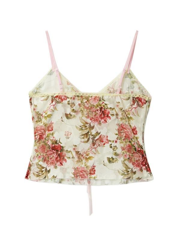 Flower Print Lace Stitching Cami Top Product Image