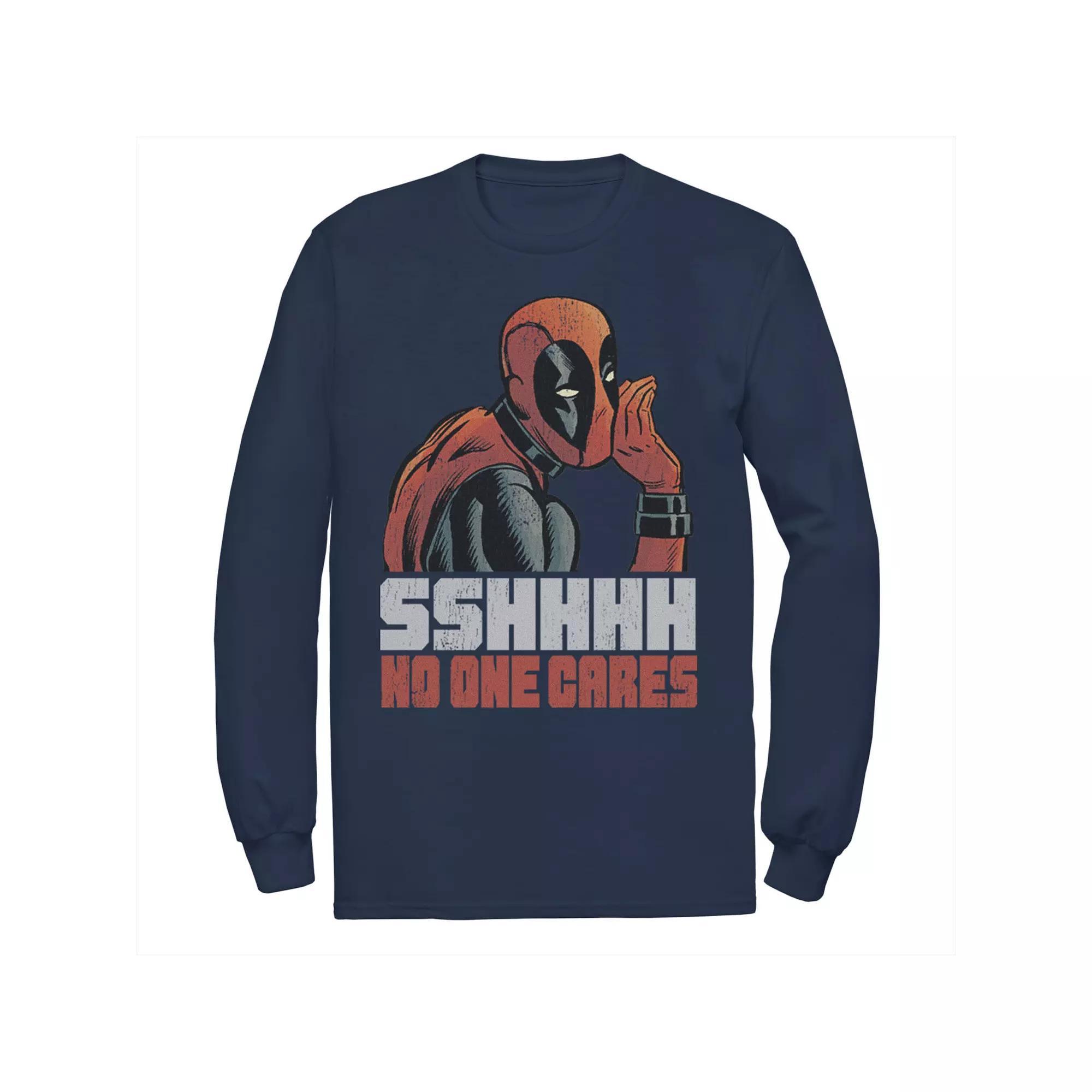 Men's Marvel Deadpool SSHHHH No One Cares Whisper Long Sleeve Graphic Tee,  Product Image