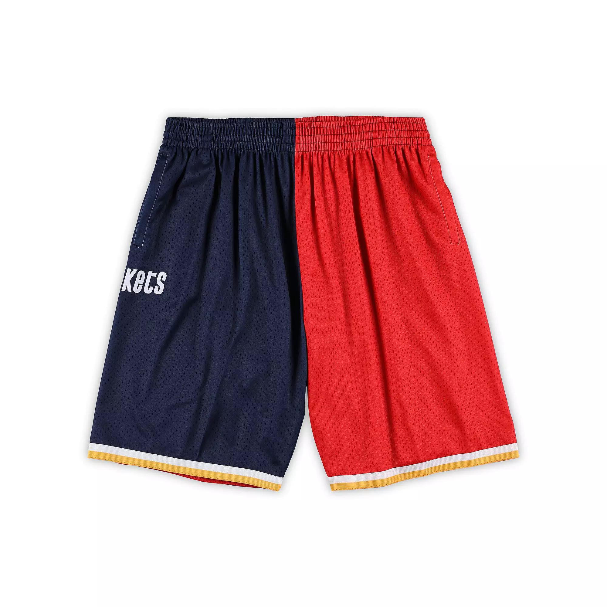 Men's Mitchell & Ness Navy/Red Houston Rockets Big & Tall Hardwood Classics Split Swingman Shorts, Size: 2XLT, Blue Product Image