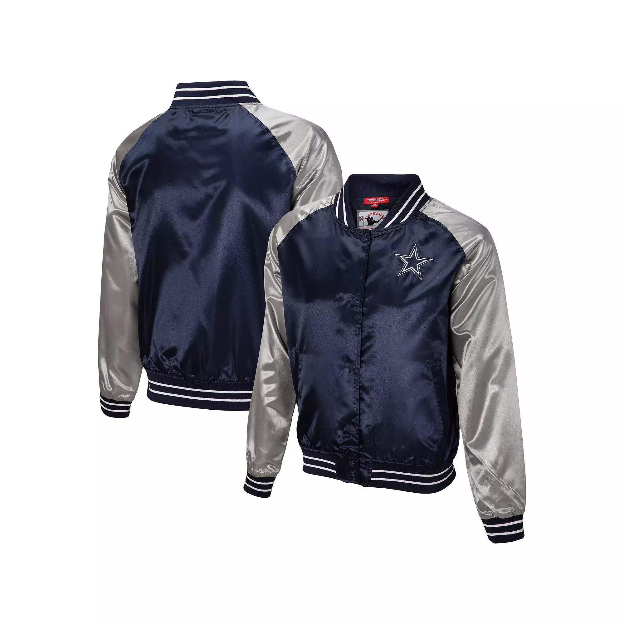 Women's Mitchell & Ness Navy Dallas Cowboys Team 2.0 Satin Raglan Full-Snap Jacket,  Product Image
