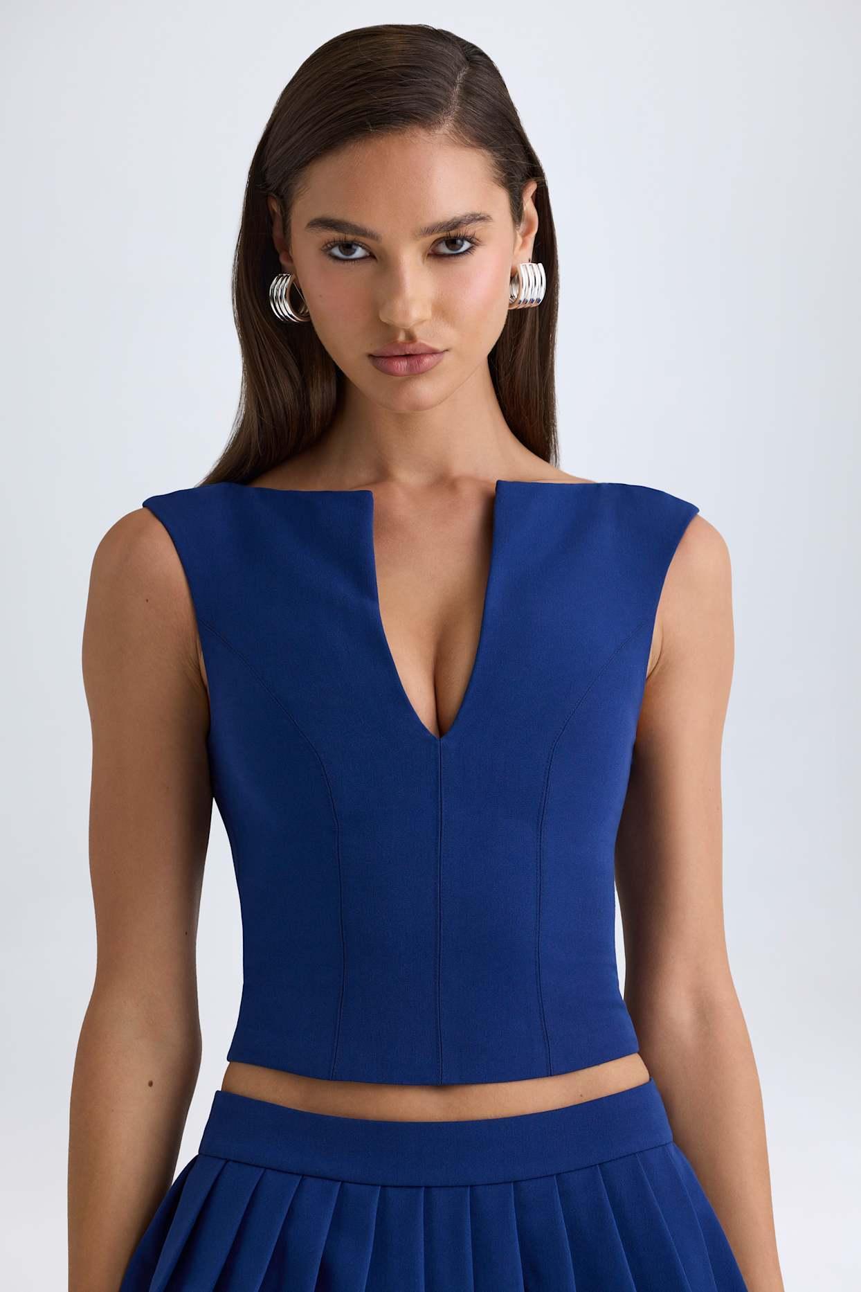 Open-Front Crop Top in True Navy Product Image