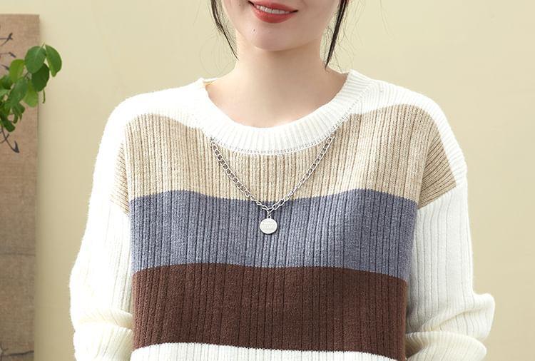 Crew Neck Color Block Sweater Product Image