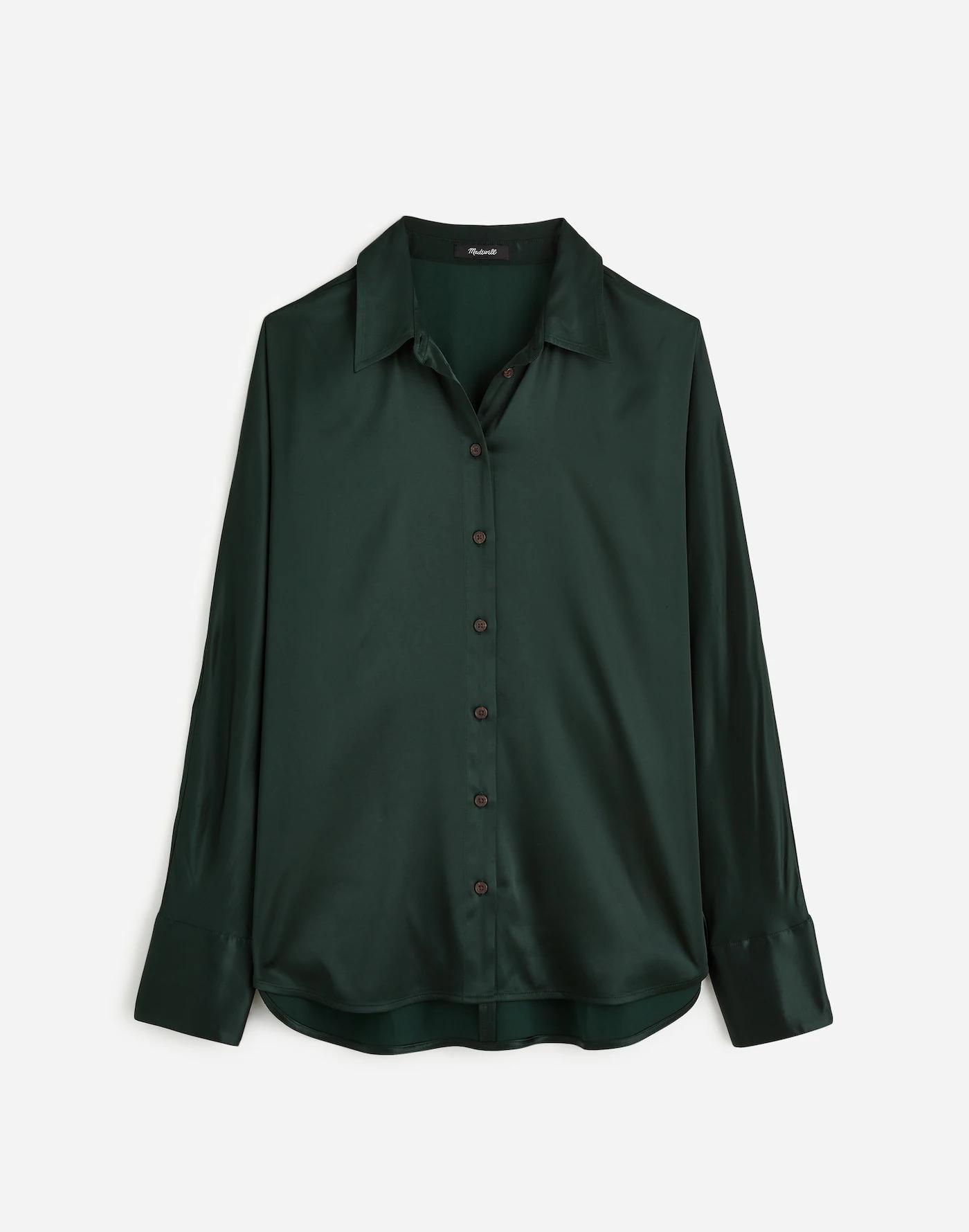 Relaxed Dolman Button-Up Shirt in Satin Product Image