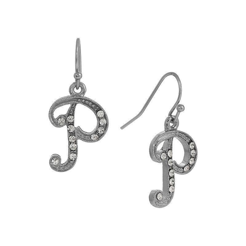 1928 Silver Tone Crystal Initial Drop Earrings, Womens Product Image