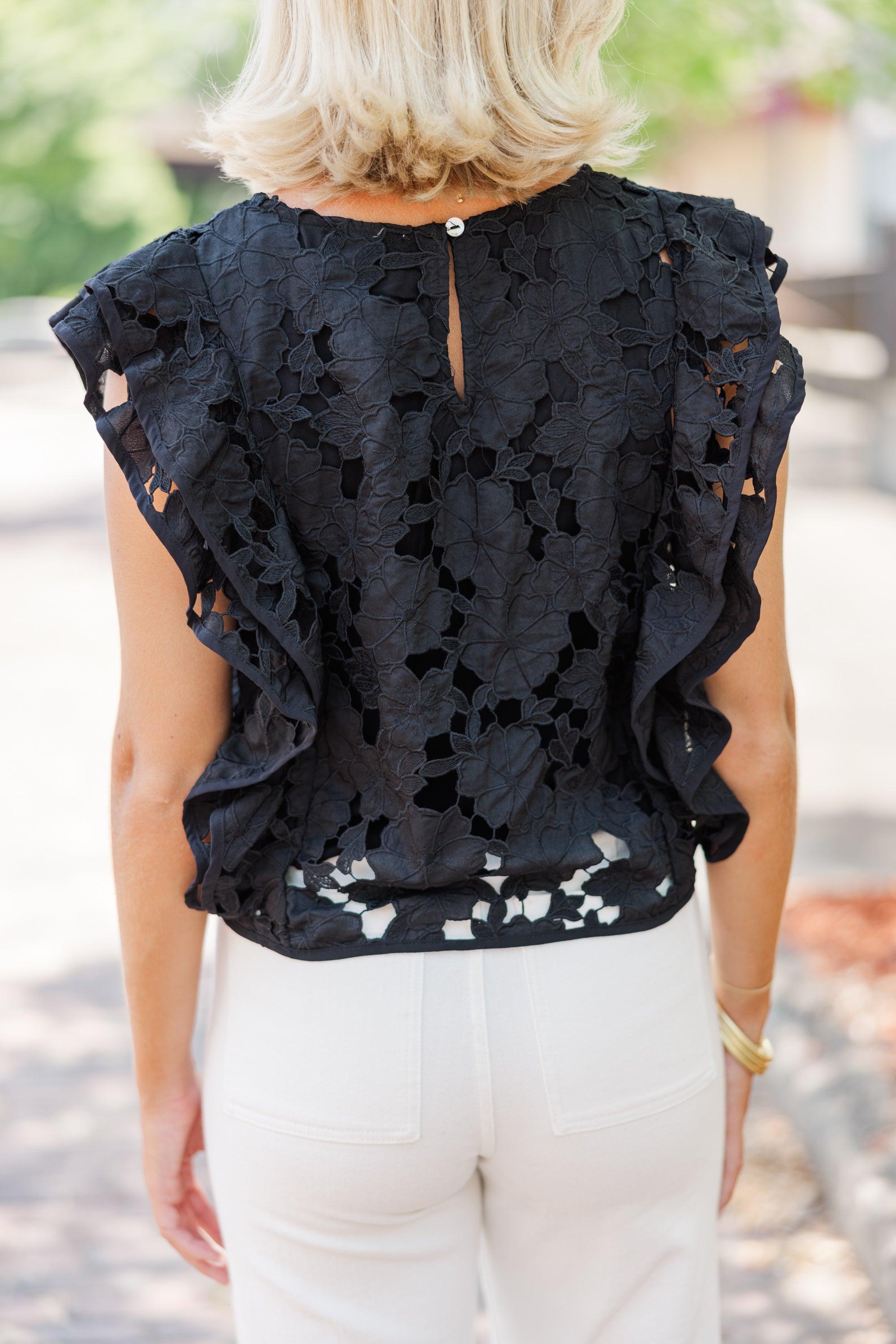 Take Your Lead Black Crochet Blouse Female Product Image