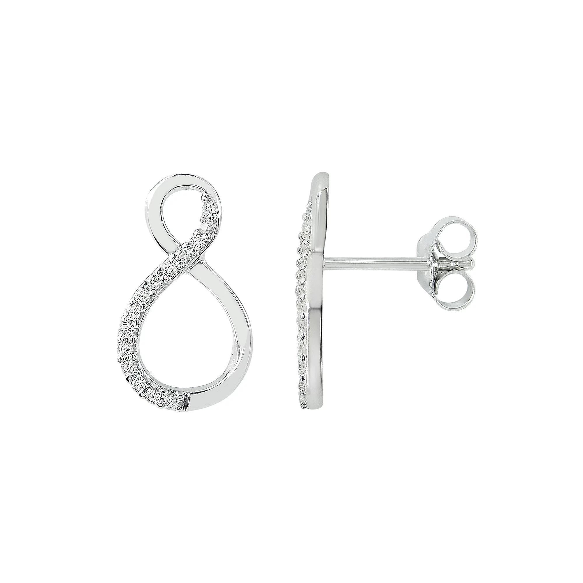SIRI Sterling Silver Rhodium-Plated Infinity Stud Earrings with Pave Cubic Zirconia Design, Women's Product Image
