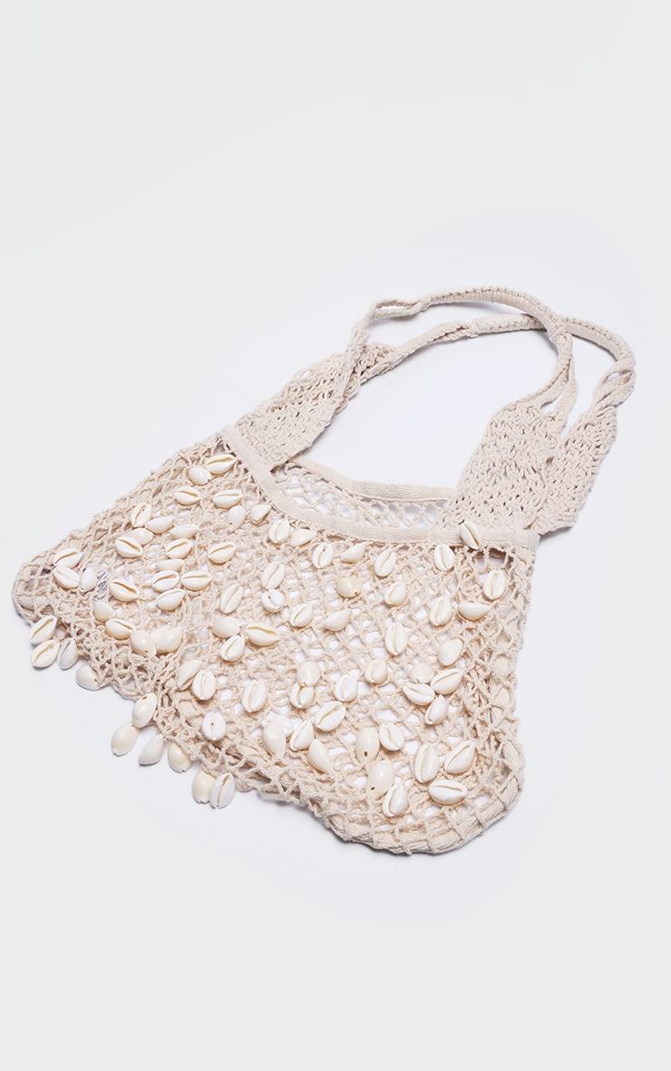 Cream Crochet Knit Shell Detail Beach Shopper Bag Product Image