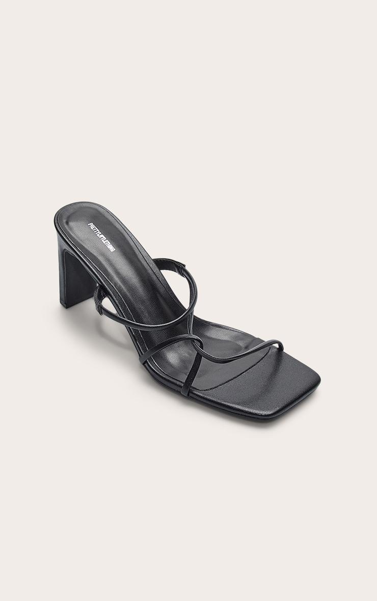 Black Pu Square Toe Thin Block High Heeled Mules Product Image