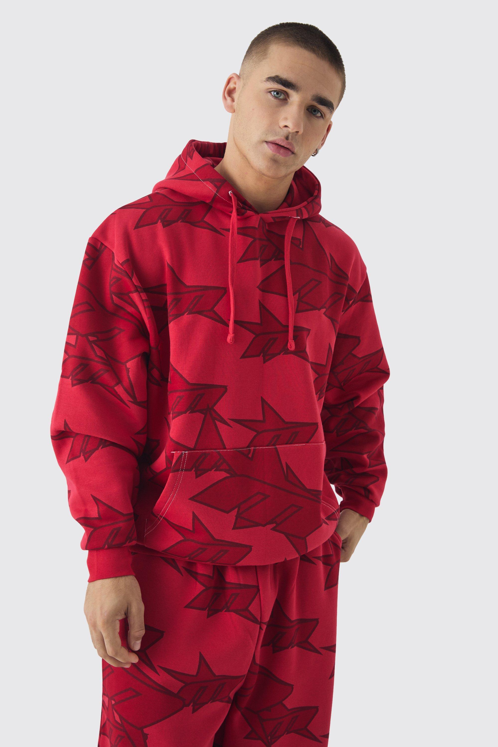 Oversized All Over Star Graphic Hoodie | boohooMAN USA Product Image