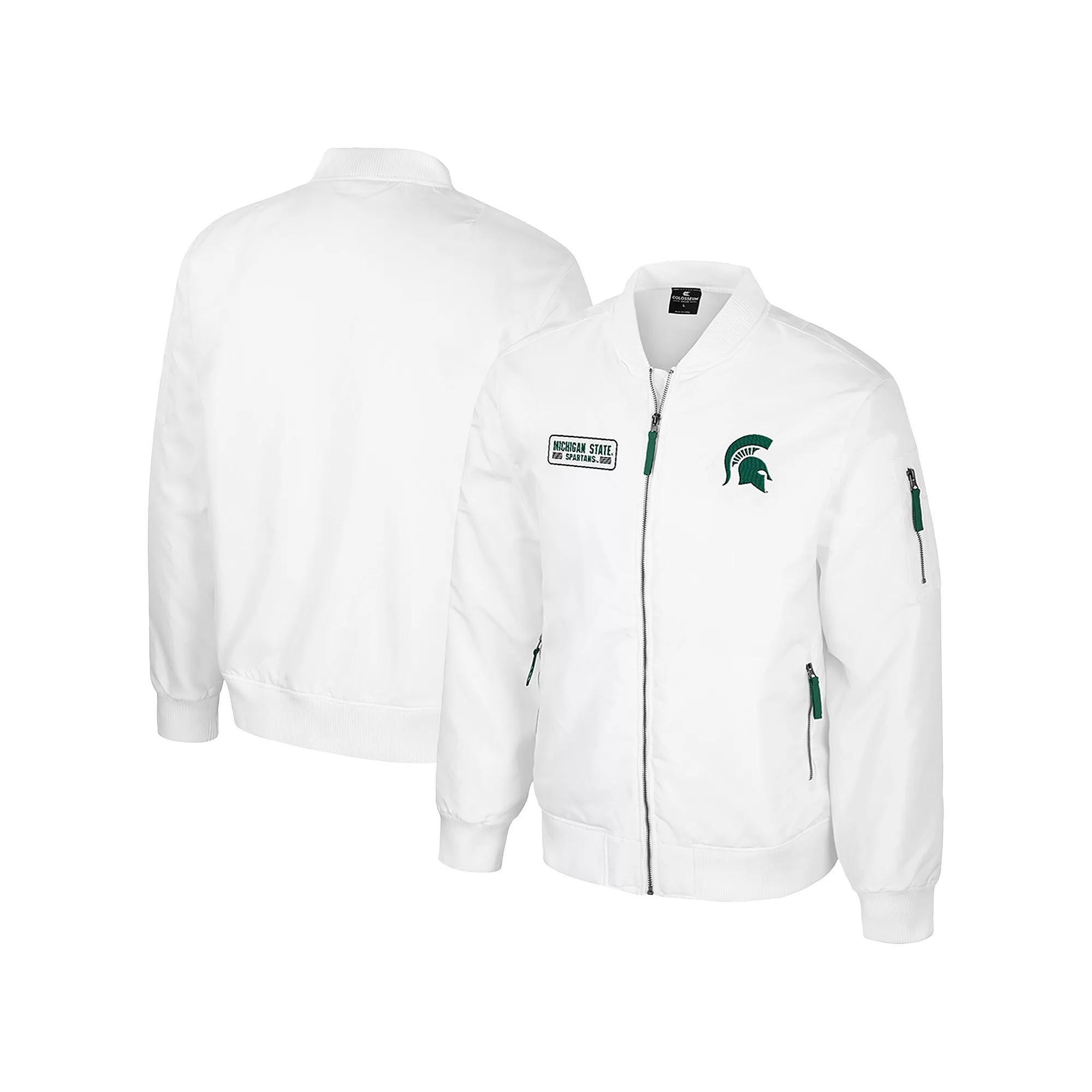 Men's Colosseum  White Michigan State Spartans White Rabbit Full-Zip Bomber Jacket, Size: Medium Product Image