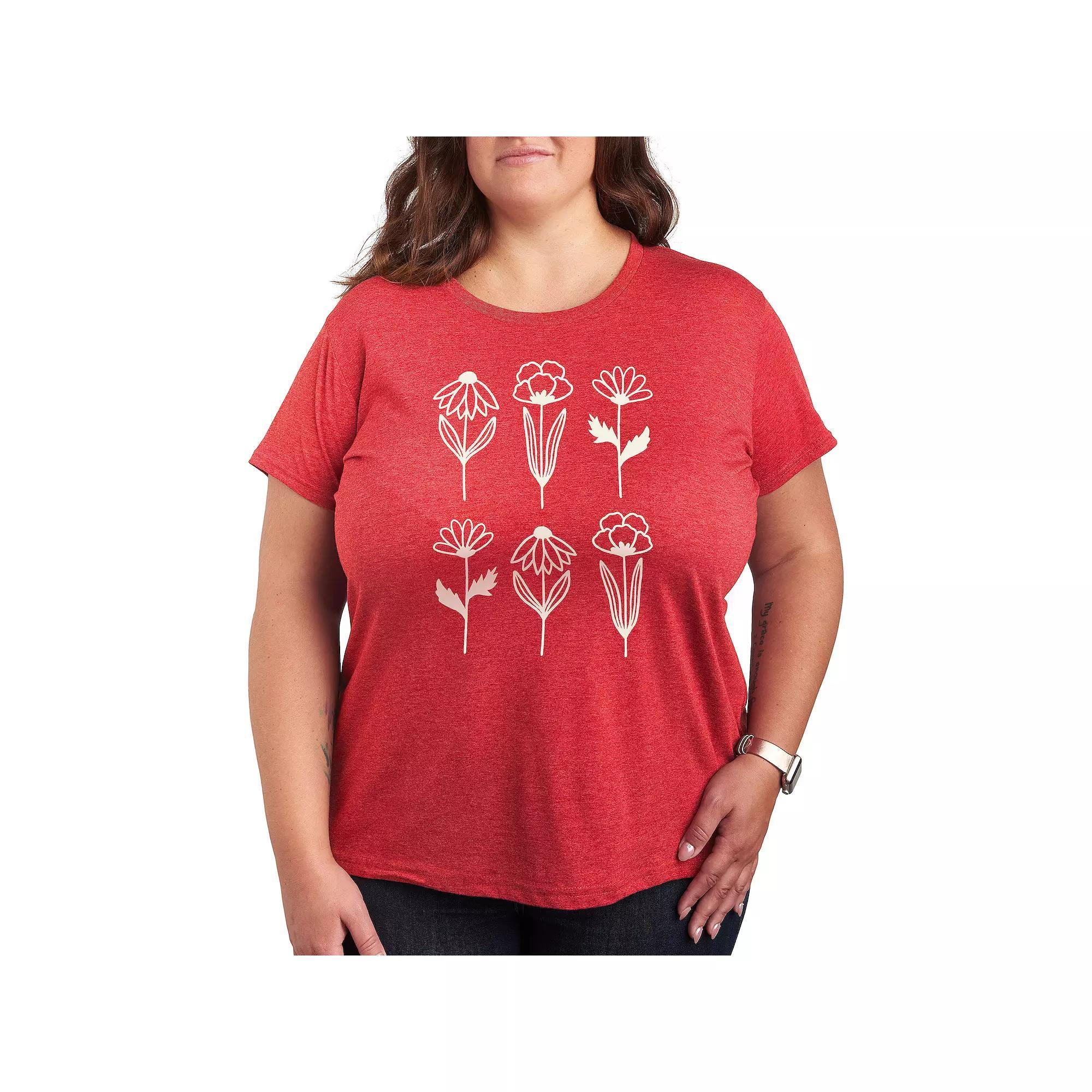 Plus Simple Line Drawn Flowers Graphic Tee, Women's,  Product Image