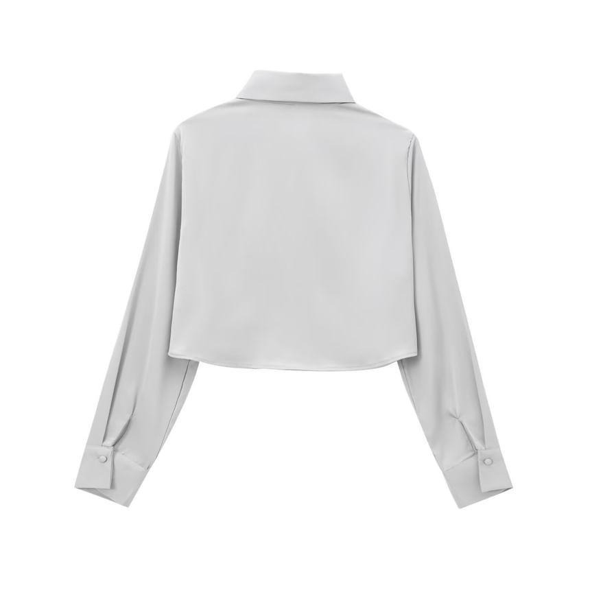 Long Sleeve Collared Plain Shirt Product Image