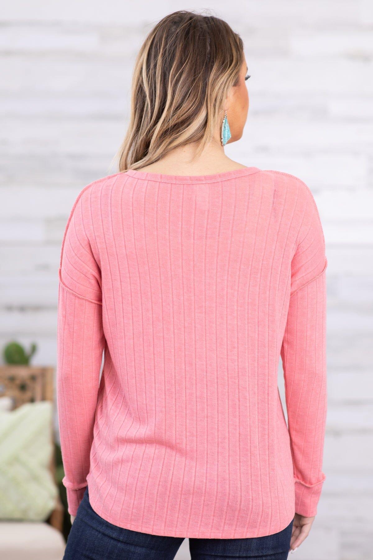 Pink Drop Shoulder Top With Buttons Product Image