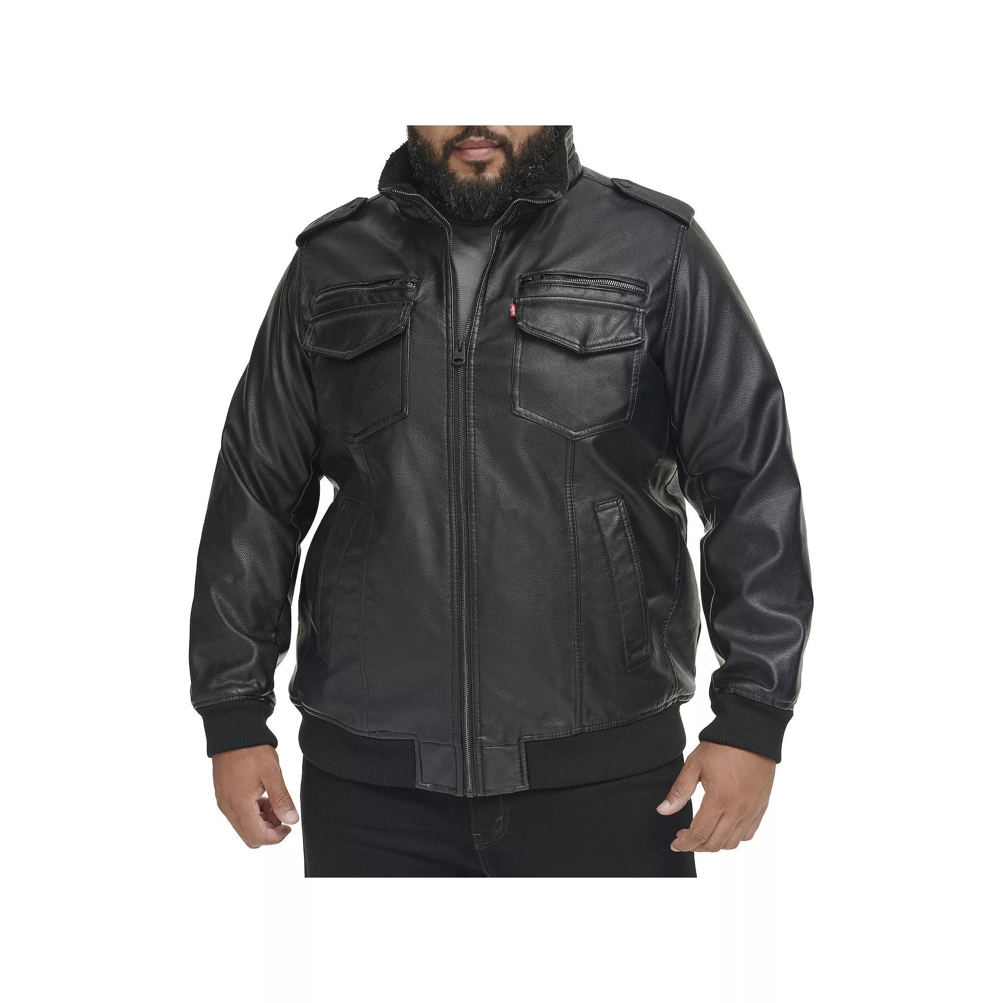Big & Tall Levi's® Faux Leather Sherpa Lined Bomber Jacket, Men's,  Product Image