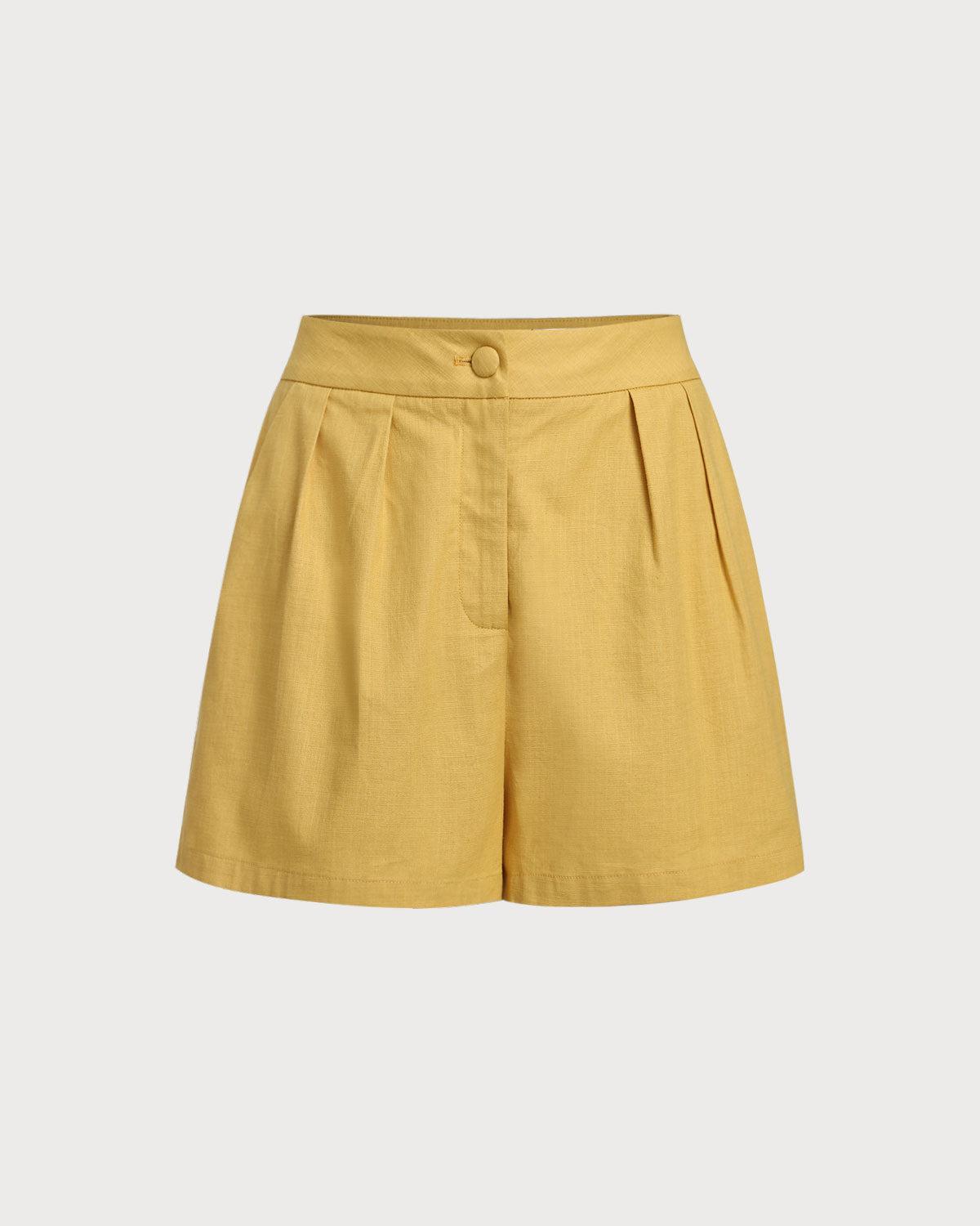 Yellow Ruched Button Shorts Product Image
