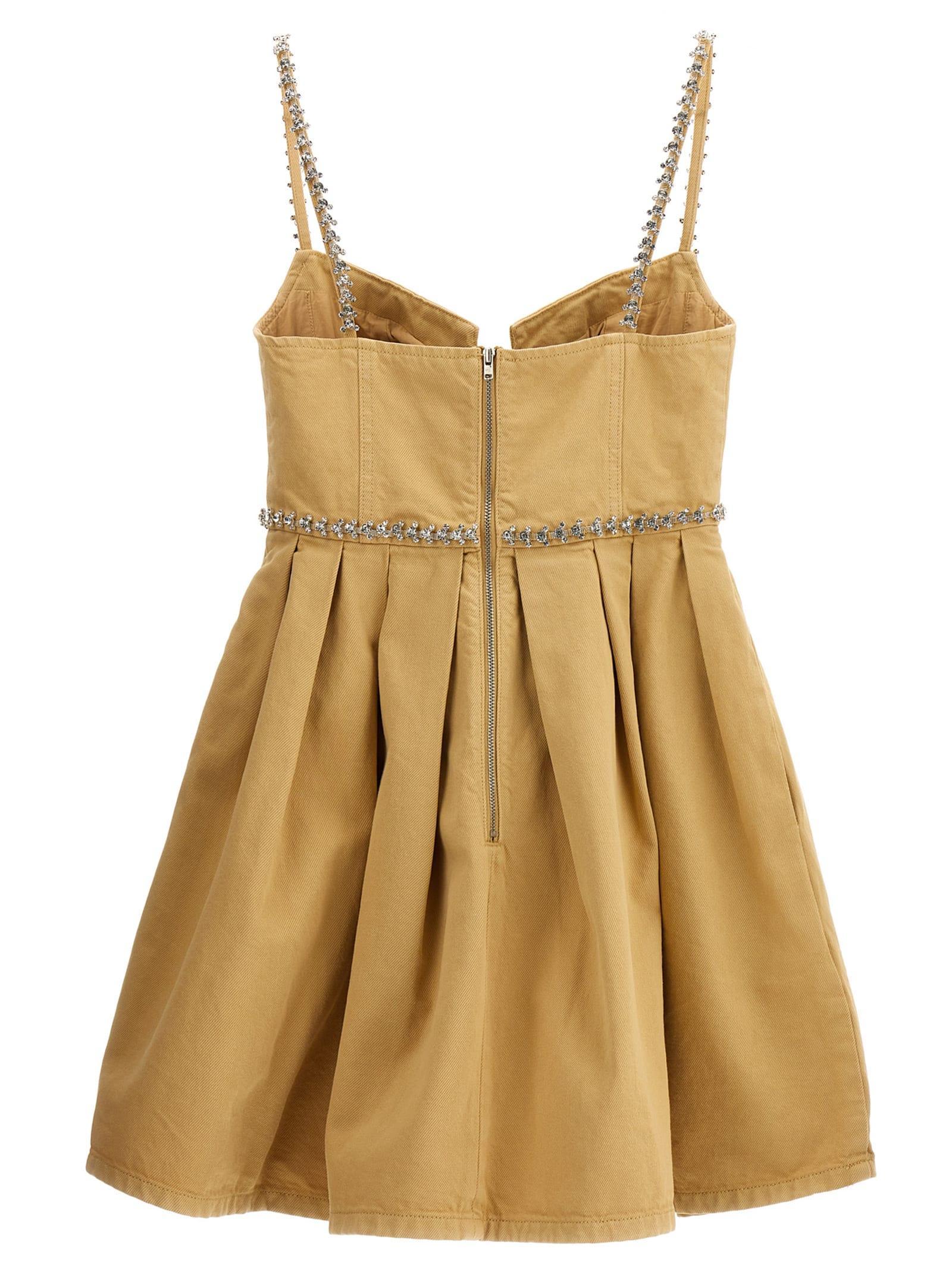 Beige Diamante Denim Mini Dress Product Image