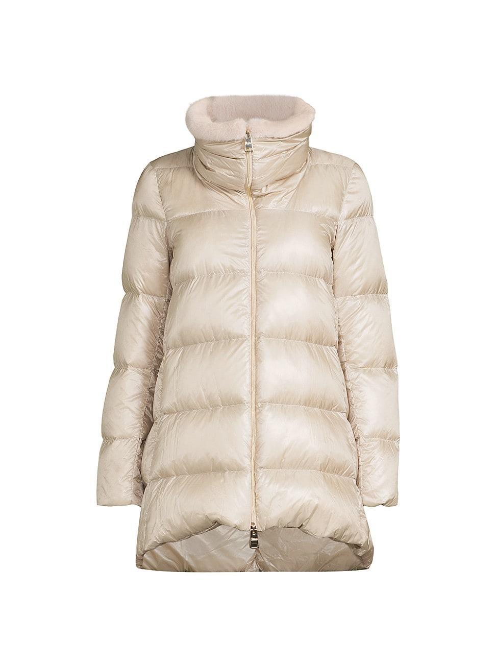 Womens Shiny Nylon A-Shape Hi-Lo Down Coat Product Image