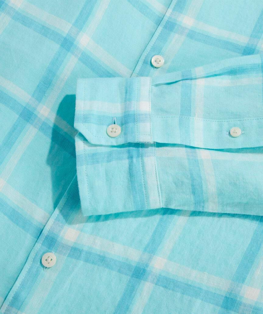 Linen Plaid Spread Collar Shirt Product Image