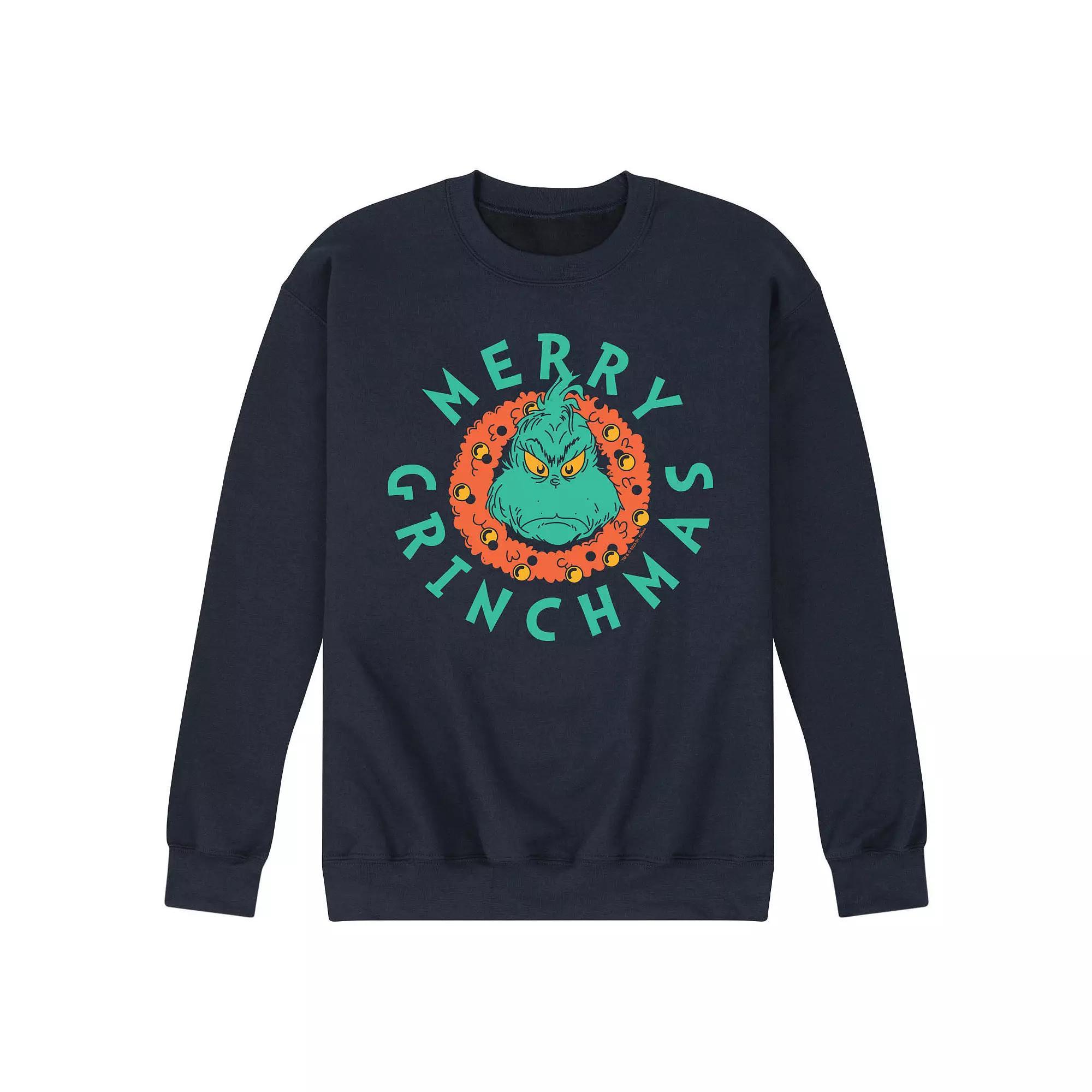 Men's Dr. Seuss The Grinch Merry Grinchmas Fleece Sweatshirt, Size: XXL, Blue Product Image