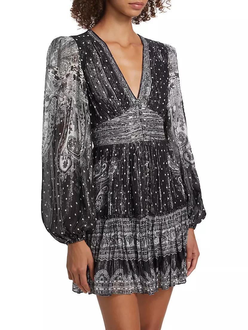 Viri Metallic Paisley V-Neck Minidress Product Image