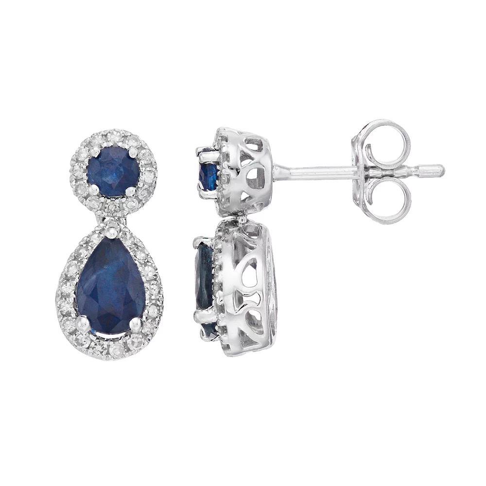 Gemminded 10k White Gold Sapphire & 1/4 Carat T.W. Diamond Teardrop Earrings, Women's Product Image