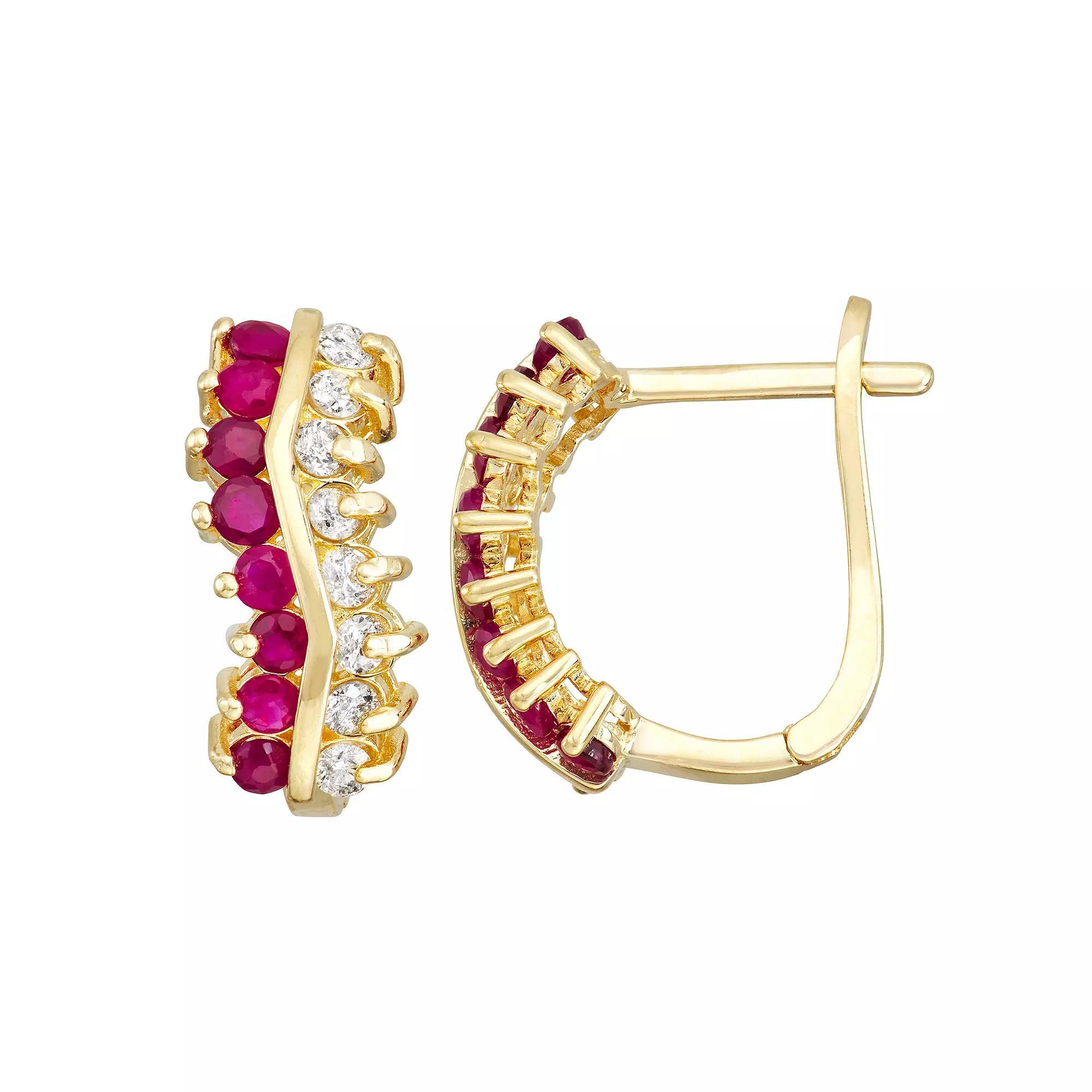Tiara 10k Gold Ruby & 1/3 Carat T.W. Diamond Leverback Earrings, Women's Product Image