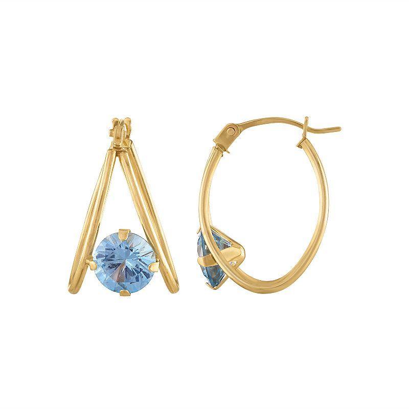 Designs by Gioelli 14k Gold Gemstone Capture Hoop Earrings, Womens, Created Blue Product Image