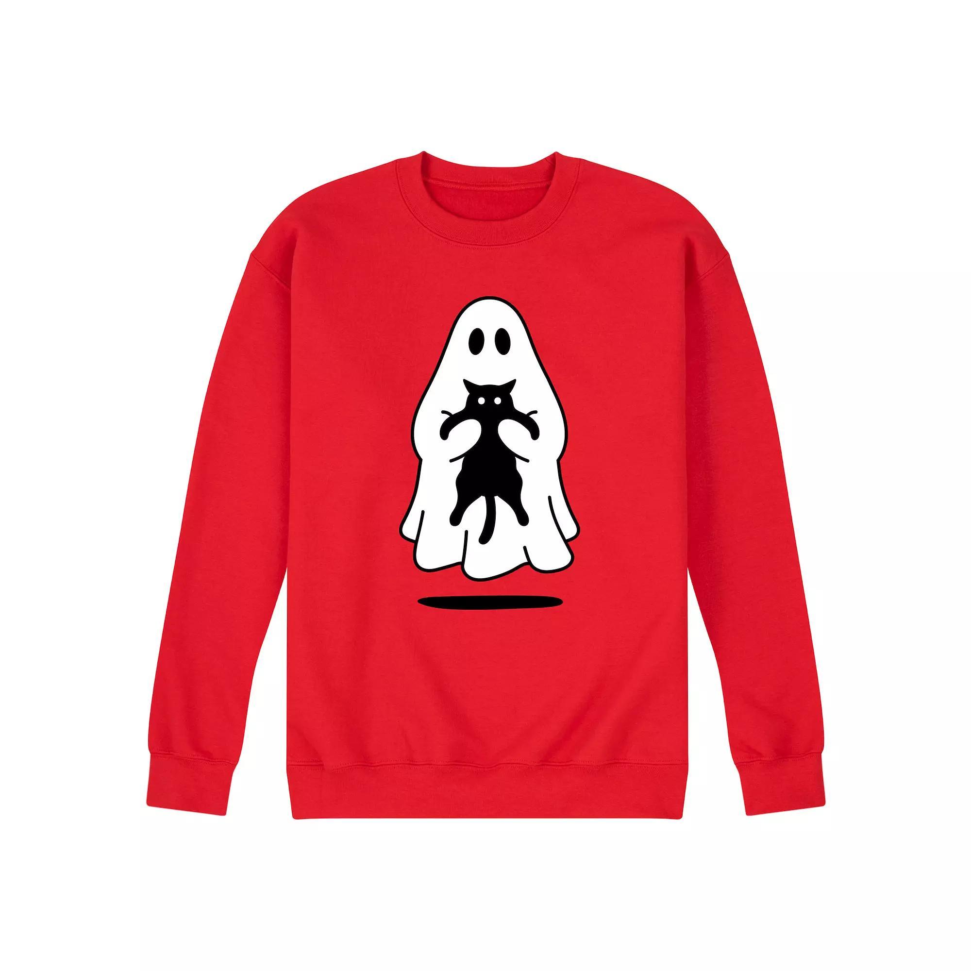 Men's Ghost Holding Black Cat Fleece Sweatshirt,  Product Image