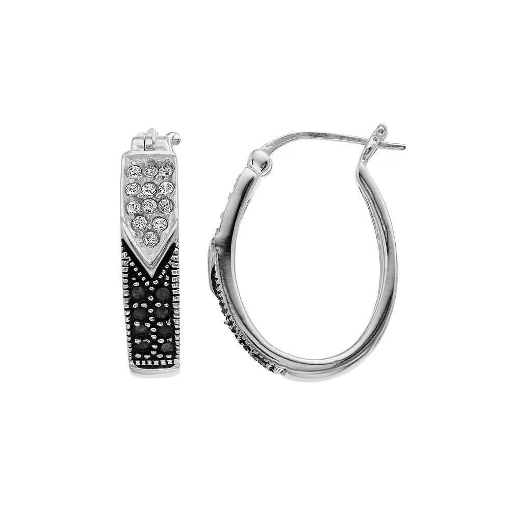 Tori Hill Sterling Silver Marcasite & Crystal Oval Hoop Earrings, Women's Product Image
