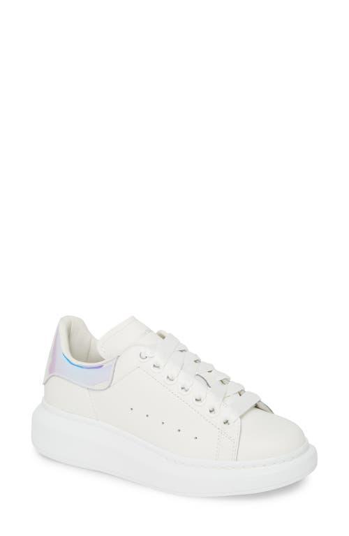 Womens Oversized Iridescent Logo Leather Sneakers Product Image