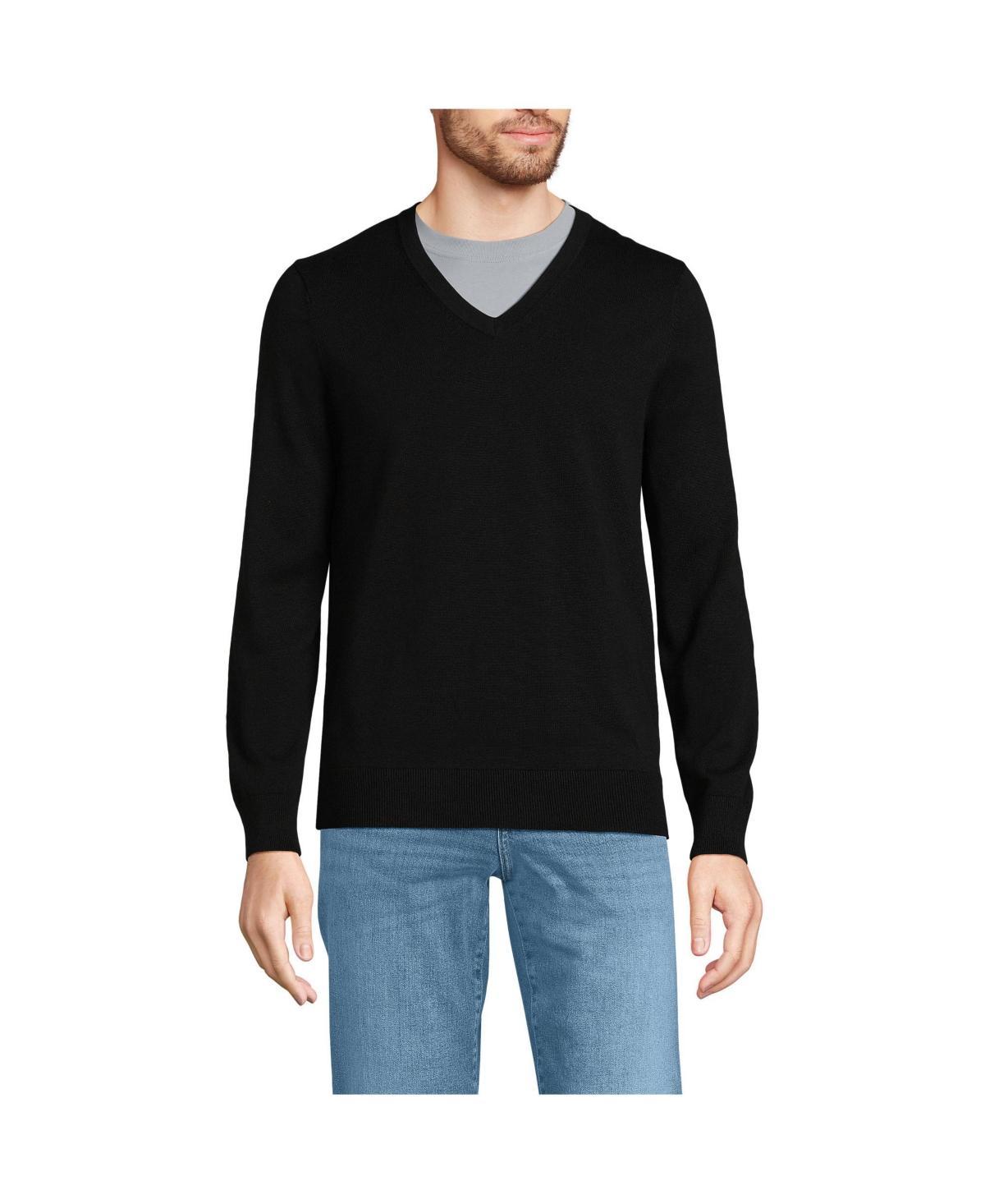 Mens Lands End Fine Gauge Cotton V-Neck Sweater Product Image