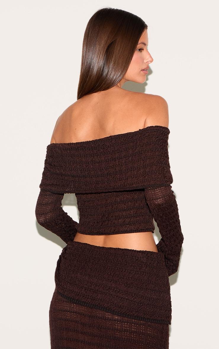 Chocolate Bardot Textured Knit Top Product Image
