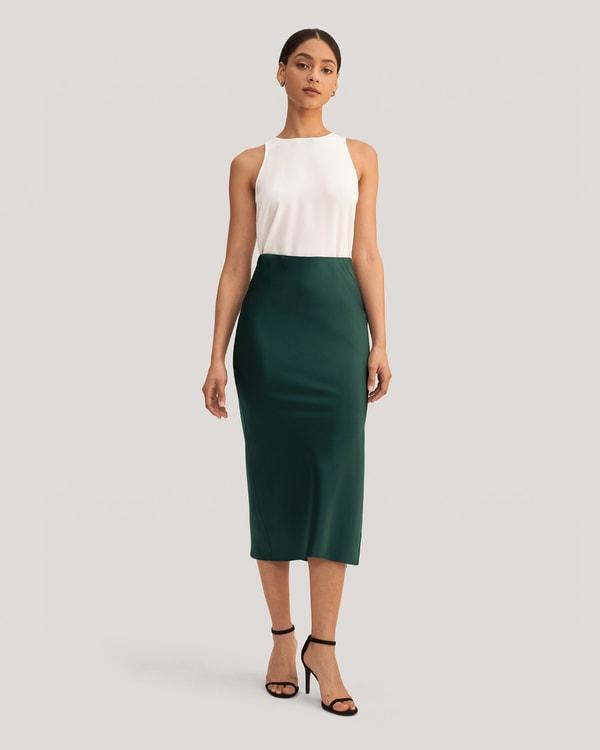 Flattering Side Slit Silk Midi Skirt Product Image