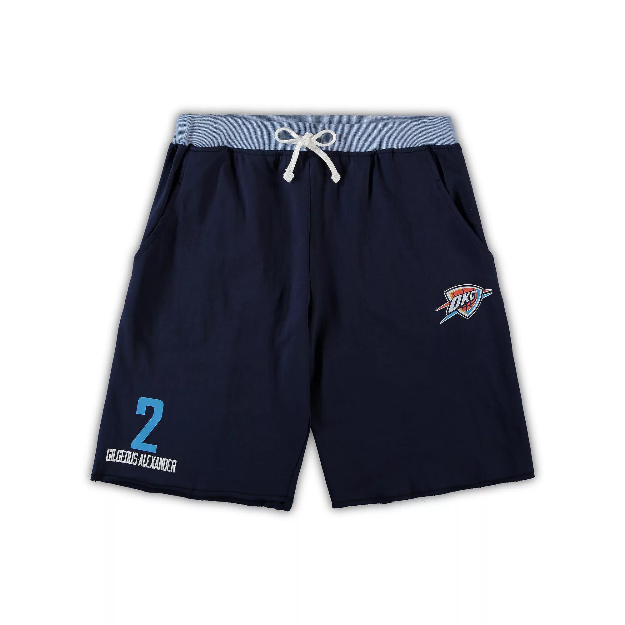 Men's Shai Gilgeous-Alexander Navy Oklahoma City Thunder Big & Tall French Terry Name & Number Shorts, Size: 2XLT, Blue Product Image