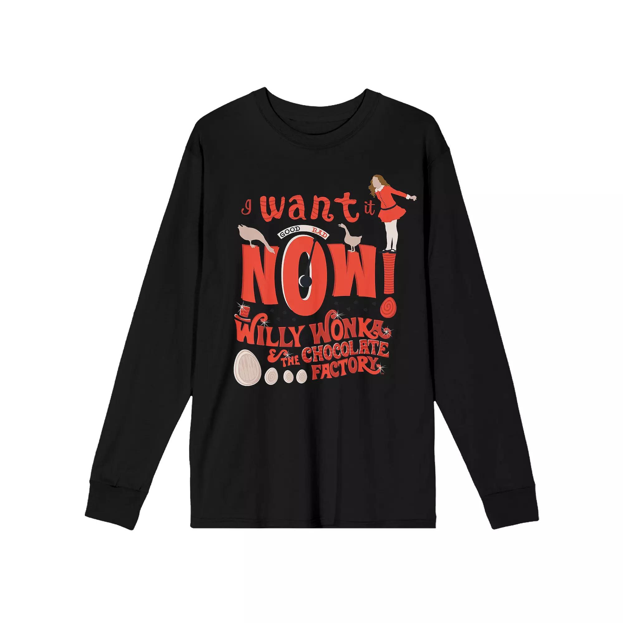 Men's Willy Wonka Want It Now Long Sleeve Tee, Size: XL, Black Product Image