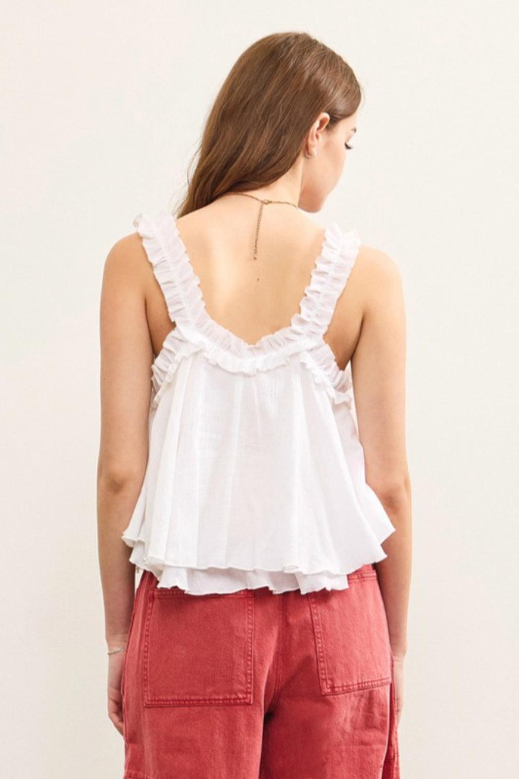 V-Neck Tie Front Ruffle Top Product Image