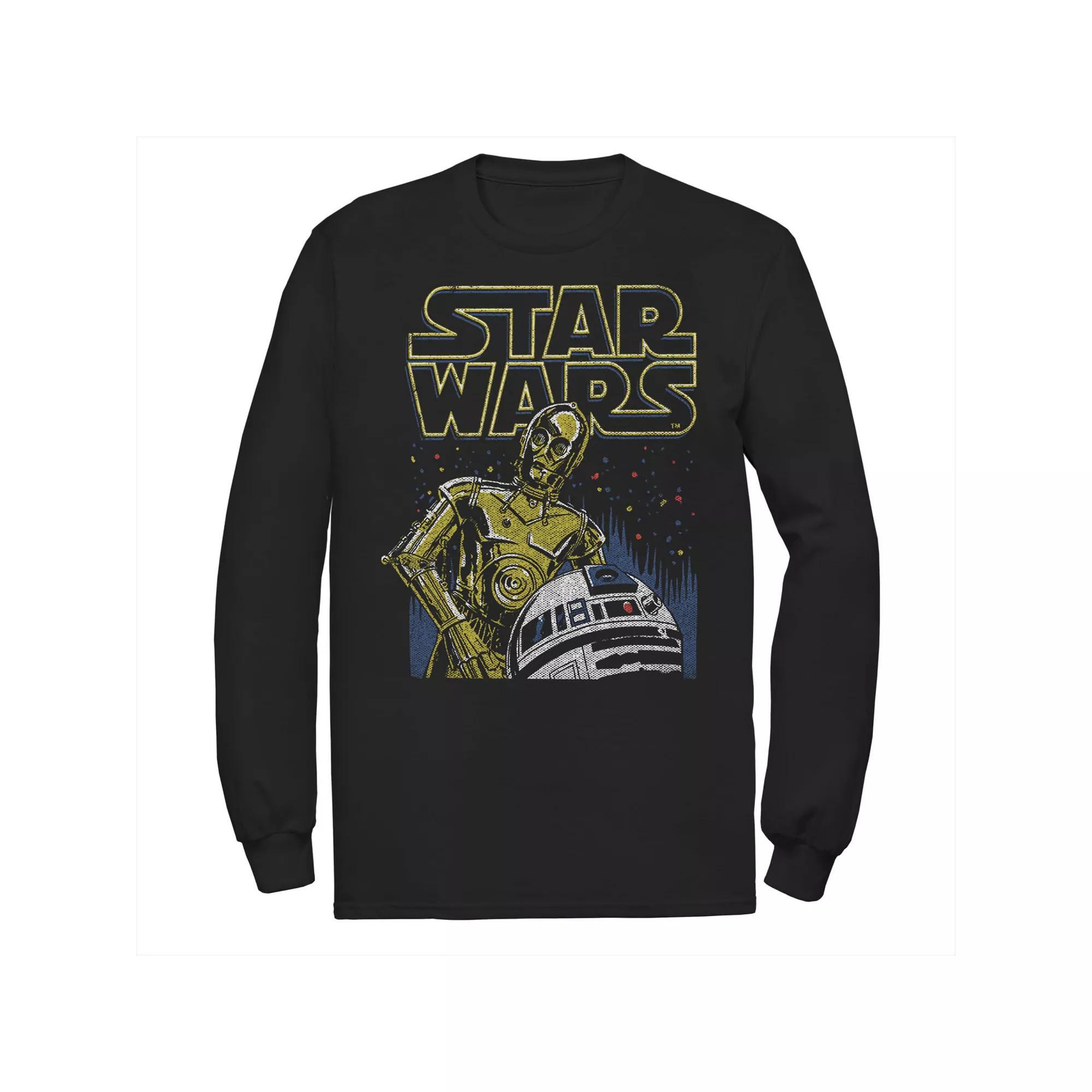 Men's Star Wars R2-D2 And C-3PO Title Logo Poster Tee, Size: Small, Black Product Image