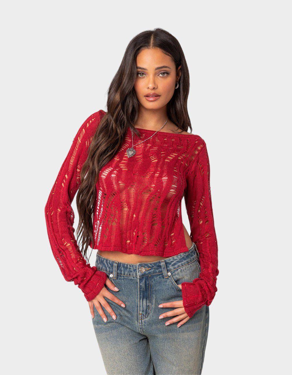 EDIKTED Rosa Open Back Sheer Knit Top Product Image