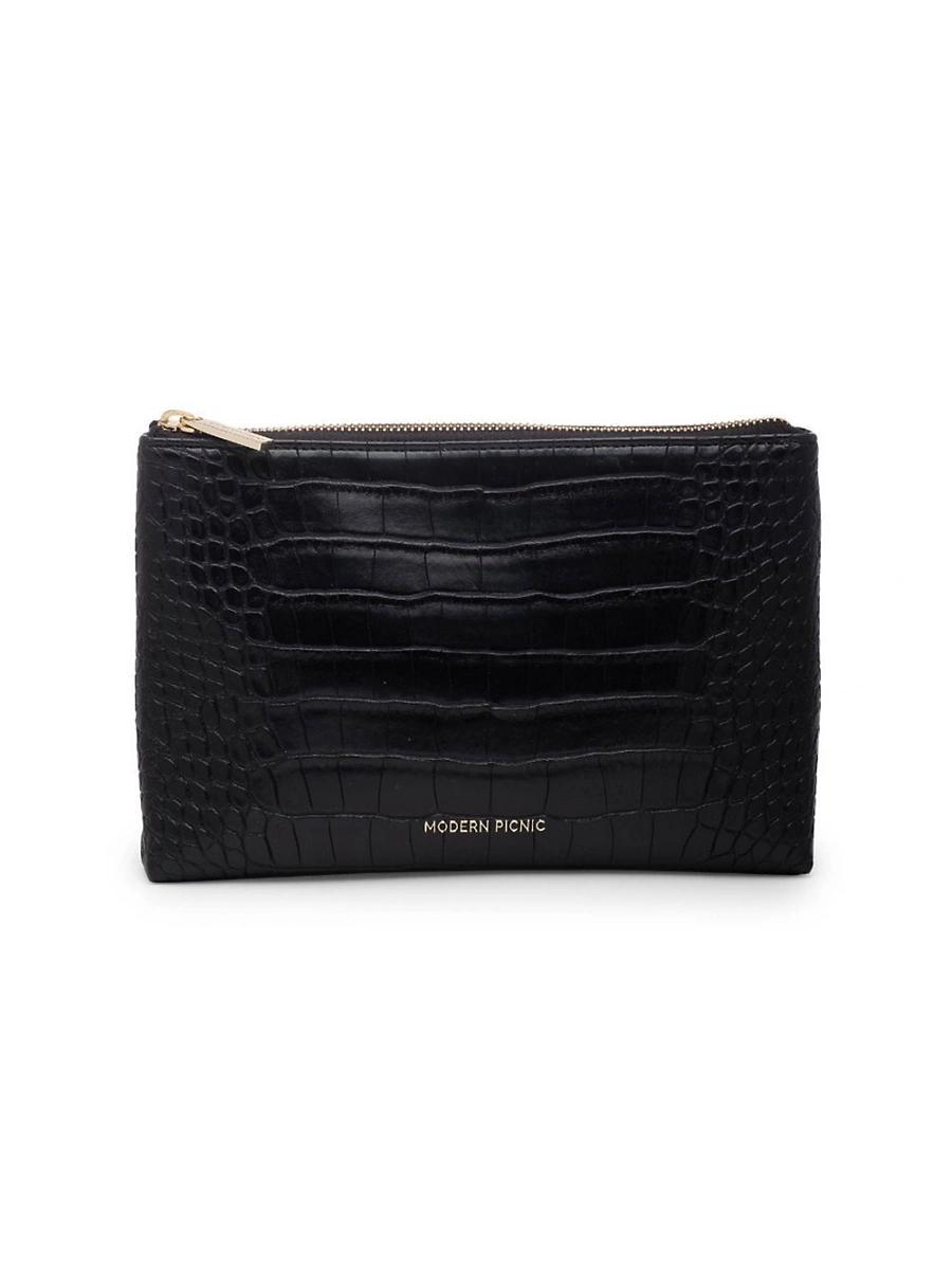 Womens The Snacker Crocodile-Embossed Vegan Leather Pouch Product Image