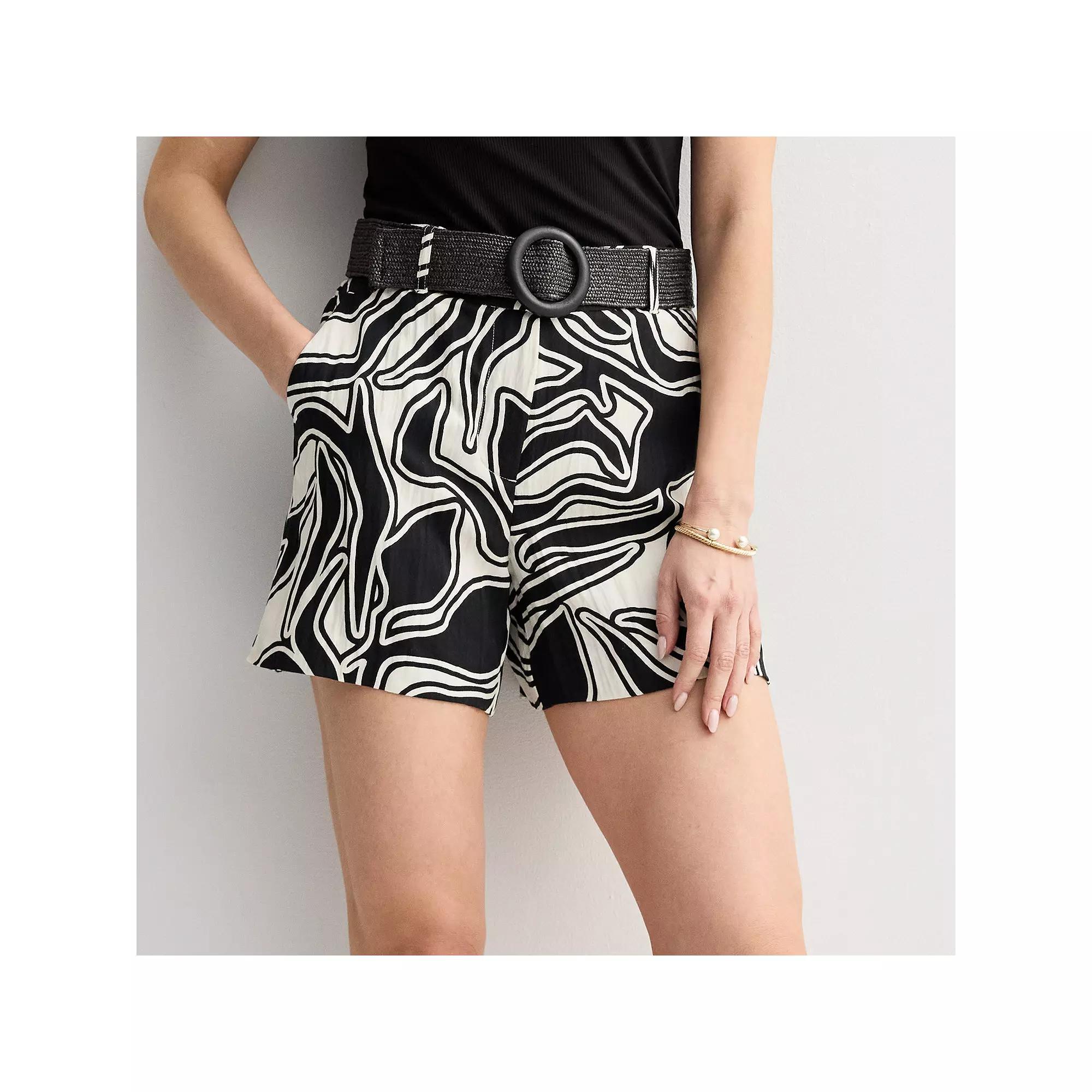 Women's Nine West High-Rise Clean Front Belted Shorts, Size: XL, Black Outline Abstract Product Image