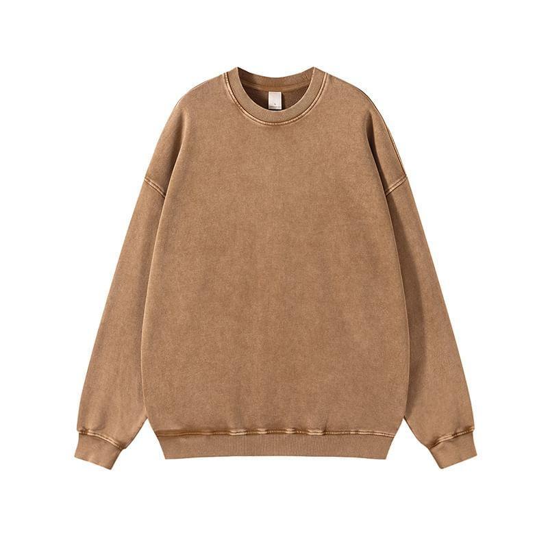 Drop Shoulder Crew Neck Plain Washed Oversized Sweatshirt Product Image