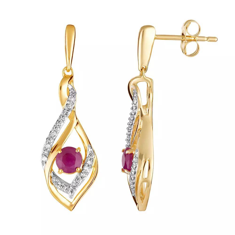 10k Gold Ruby & 1/8 Carat T.W. Diamond Drop Earrings, Women's Product Image
