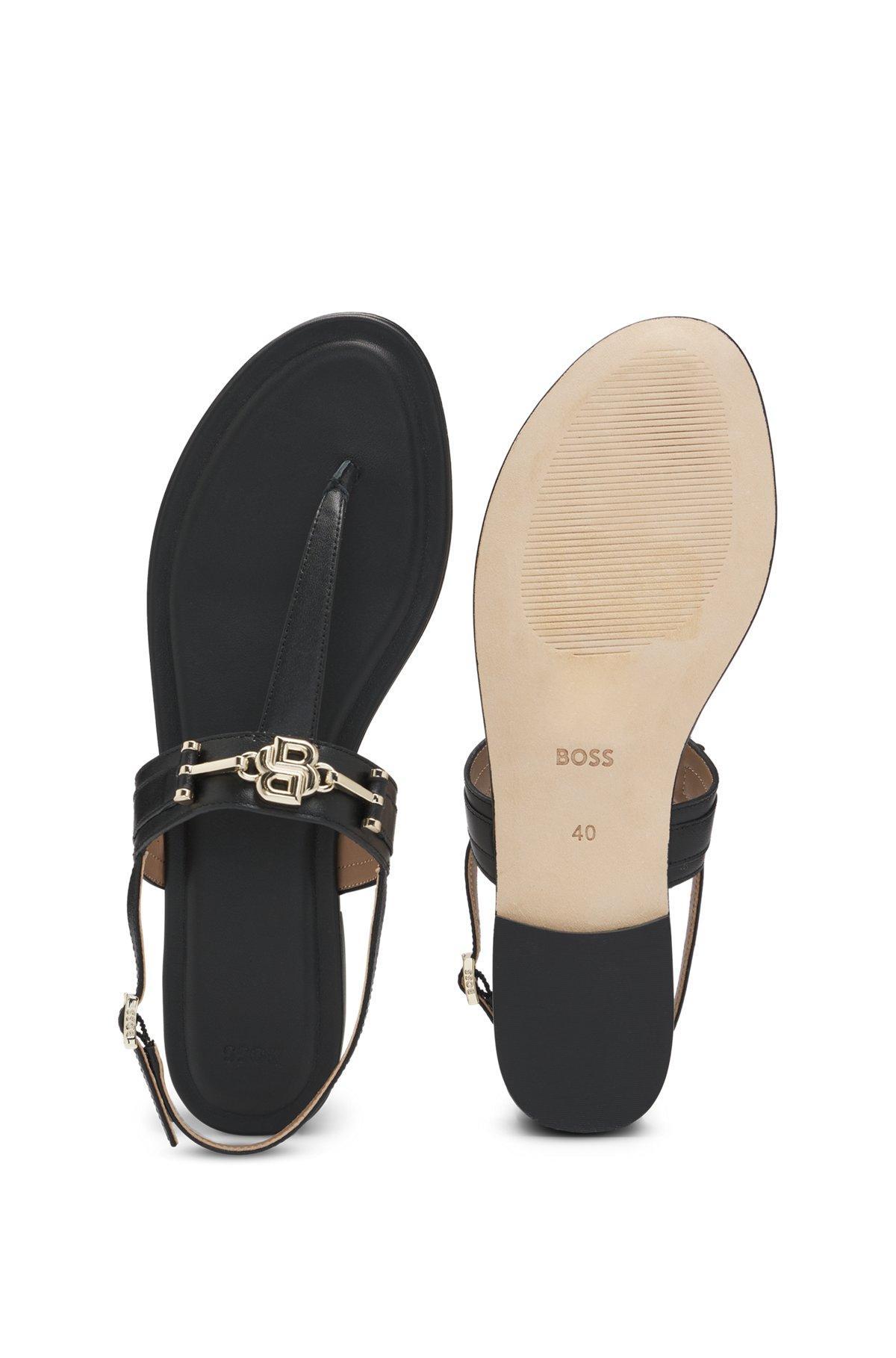 Leather sandals with metallic Double B monogram Product Image