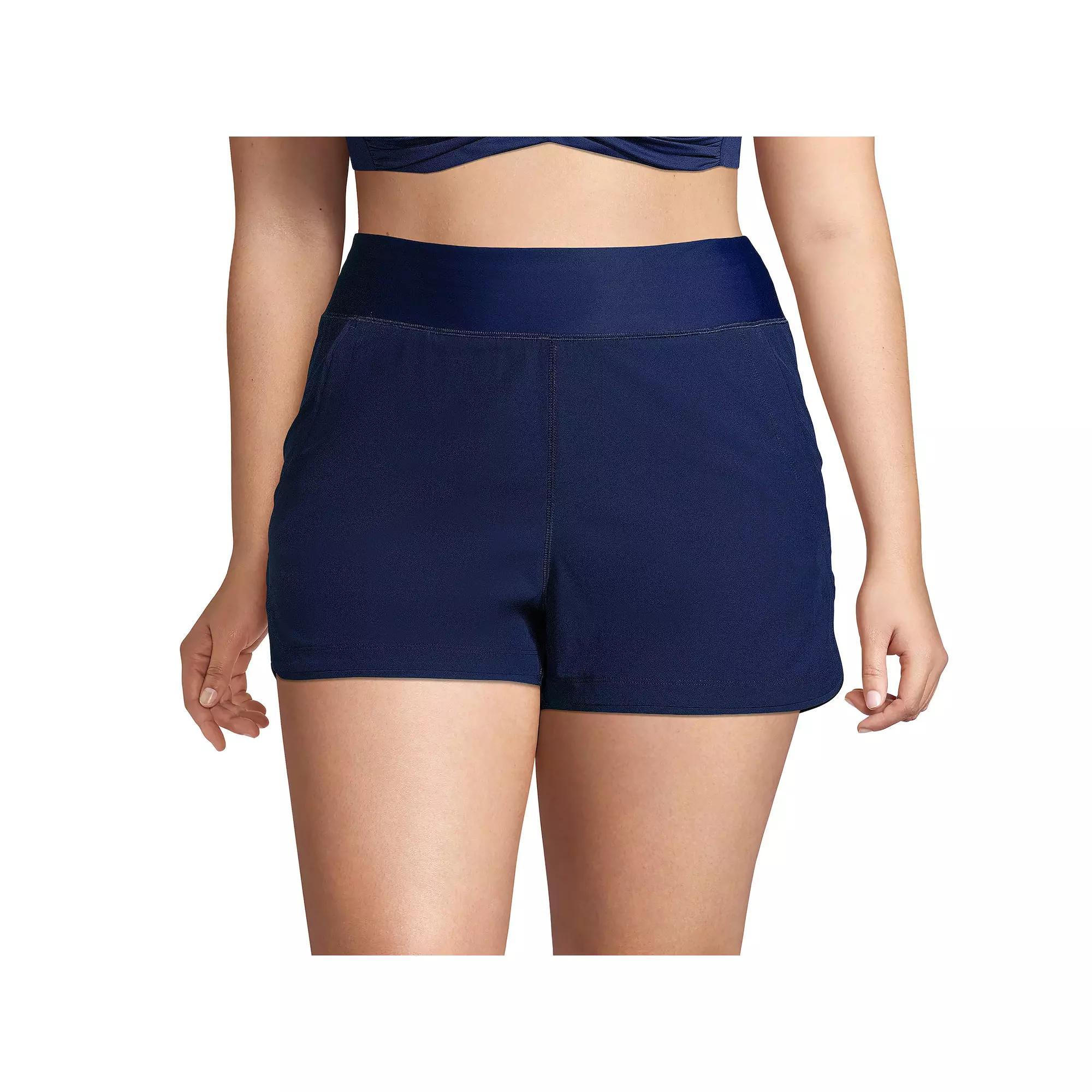 Plus Size Lands' End 3" Quick Dry Swim Board Shorts With Panty, Women's, Size: 16 W, Deep  Blue Product Image