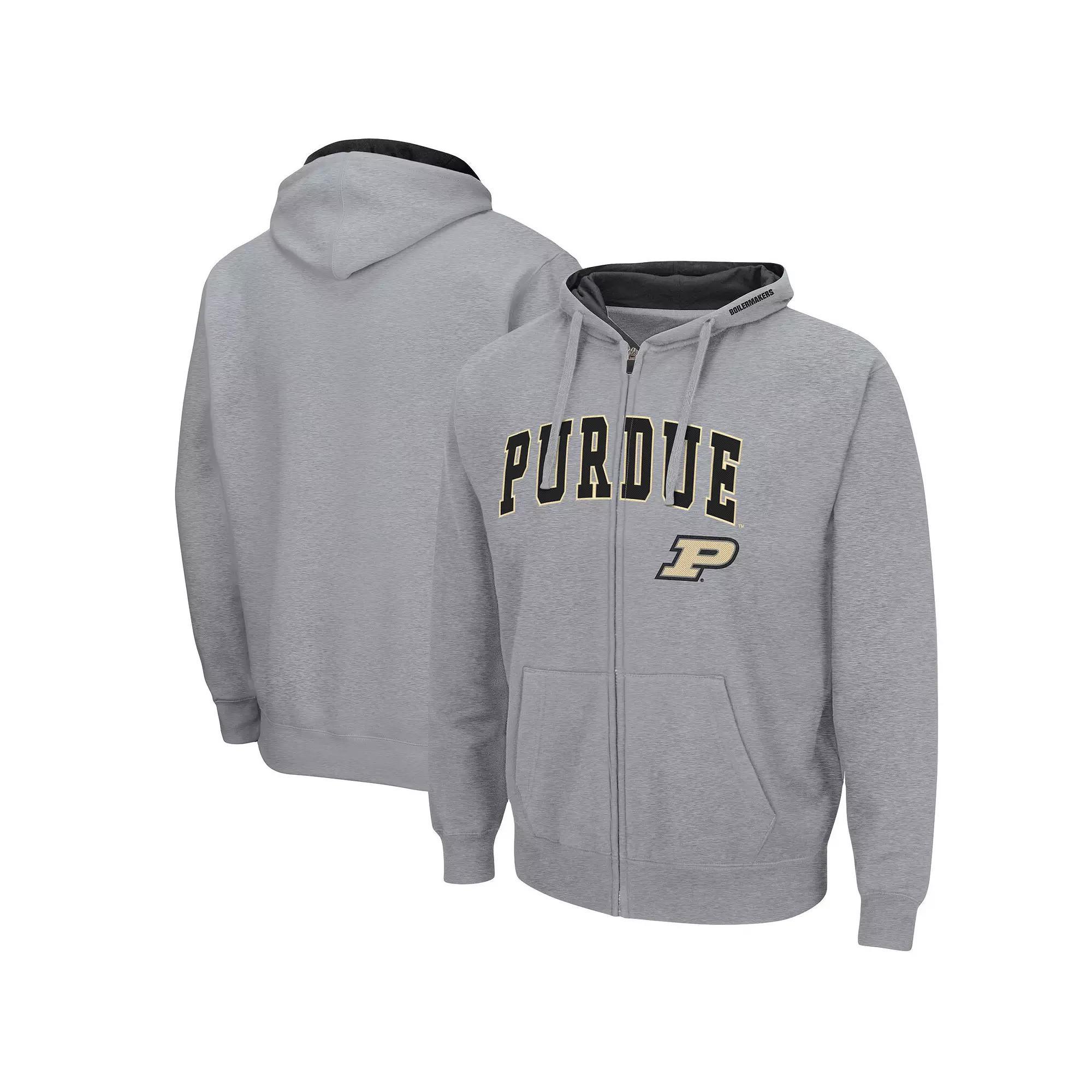 Men's Colosseum Heathered Gray Purdue Boilermakers Arch & Logo 3.0 Full-Zip Hoodie,  Product Image