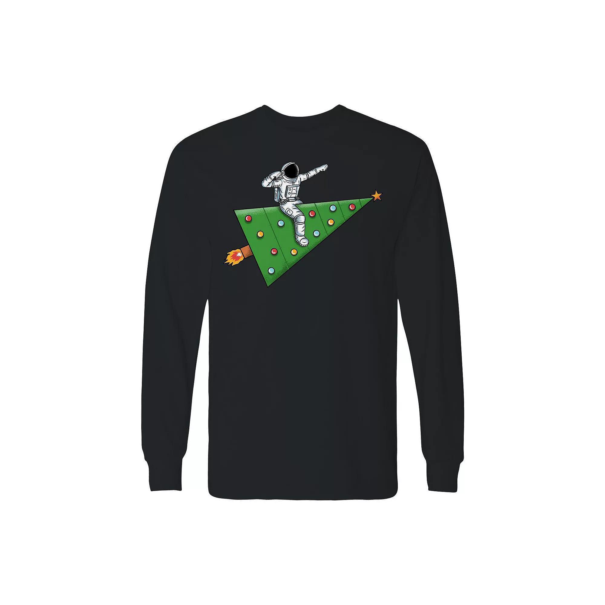 Men's Space Rocket Christmas Long Sleeve Graphic Tee, Size: Medium, Black Product Image